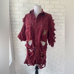 Distressed Red Denim Jacket